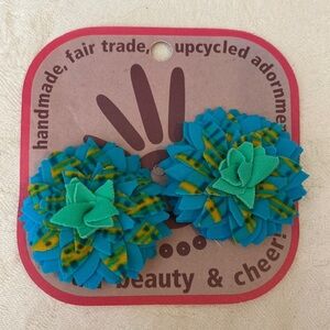 Lucuma Designs Two Flower Snap Hair Clip Barrettes Fair Trade Handmade NEW